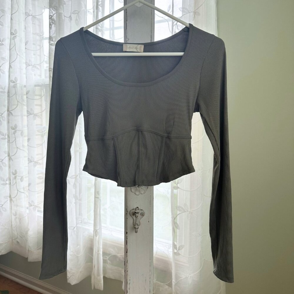 Green Ribbed Long Sleeve Top